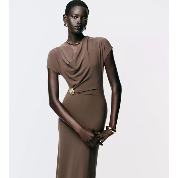 NWT Zara Elegant Brown  Dress - Picture 2 of 10